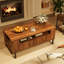 Table basse 43,3 po de largeur Mid-Century moderne à 2 tiroirs avec structure en acier et rangement-470160192