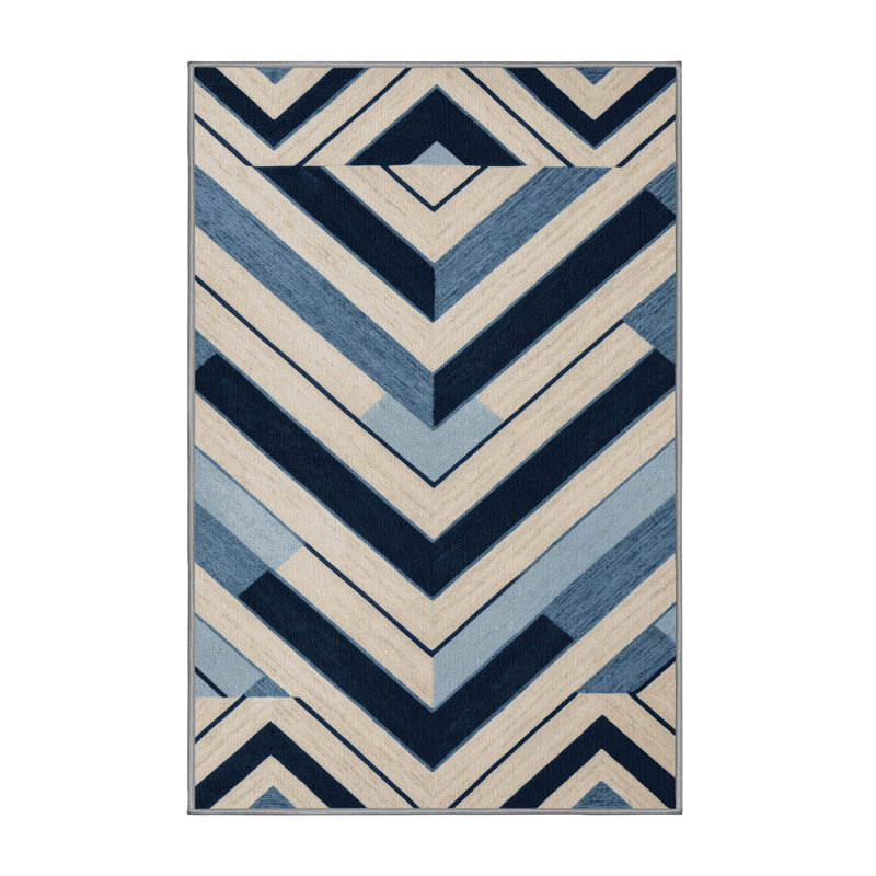 Tapis lavable rayé ivoire bleu marine, Tapis de couloir 2 pi x 4 pi