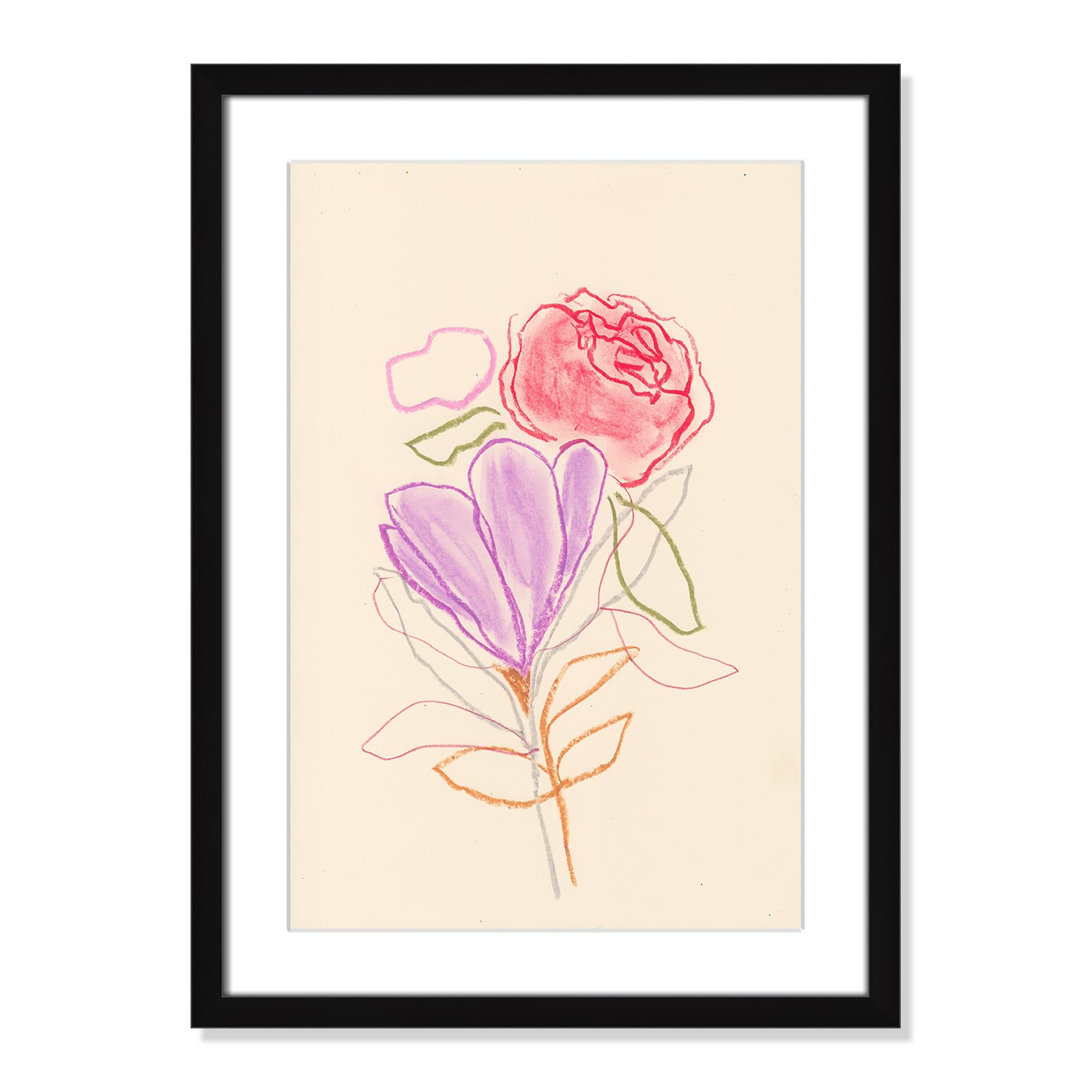 Simple Floral "Simple Floral III" Print, Black Single Picture Framed Paper, White, 23" H x 17" W x 1.25" D