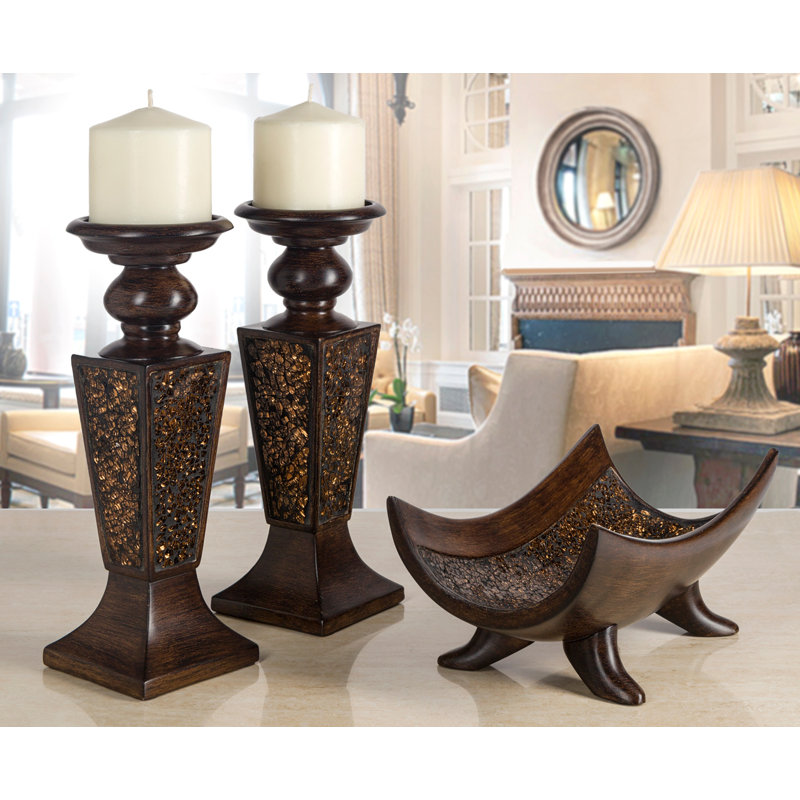 Handcrafted Walnut Decorative Bowl with Stand and Mosaic Design