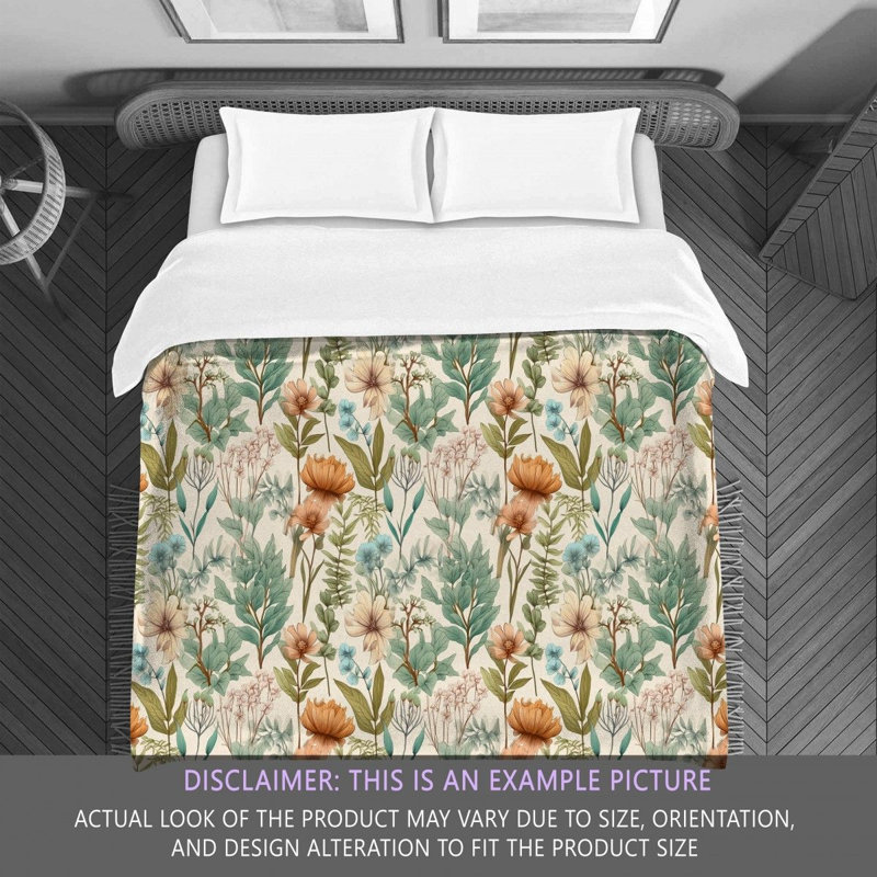 Polyester Comforter, Green/White Floral, Queen Comforter