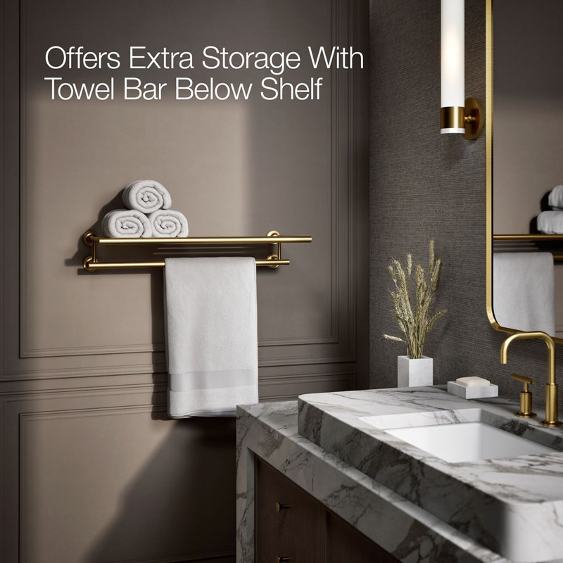 Purist Hotelier Wall Shelf, Vibrant Brushed Moderne Brass