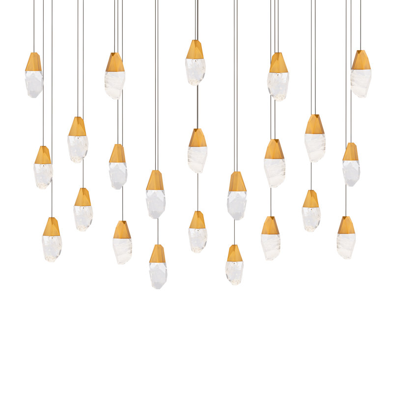 Martini 23 Light Crystal LED Multi-Light Pendant, Aged Brass, Clear/White