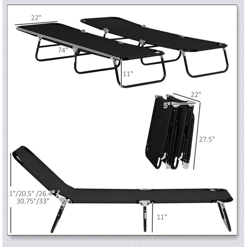 Chaise longue de piscine pliante 2 pièces Outsunny, chaises de bronzage d'extérieur à 5 niveaux, Brun