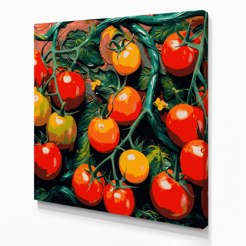 Art mural sur toile brun, légumes et tomates, H 16 po x l 16 po