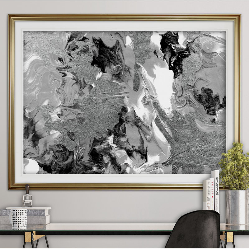 « rich marble », reproduction de peinture à l’acrylique encadrée, Or, H 30 po x l 40 po x P 1,5 po