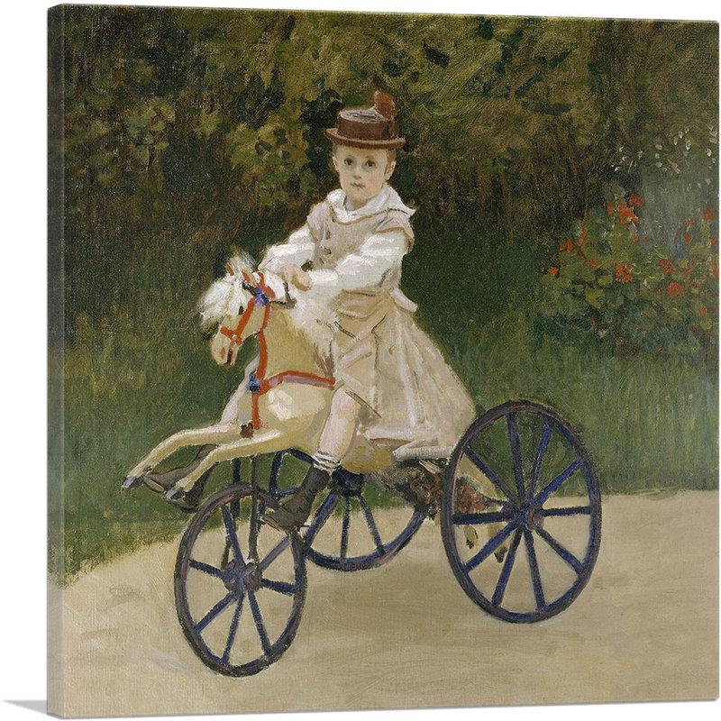 «Jean Monet on him hobby Horse» par Claude Monet, reproduction d'art sur toile tendue, H 18 po x l 18 po x P 0,75 po
