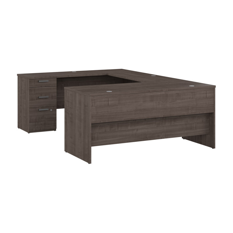 Aralee U-Shaped Executive Desk, Medium Gray Maple/Medium Gray Maple
