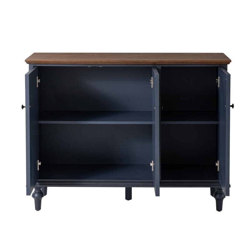 Melesio Retro 3 Door Storage Cabinet  Sideboard Buffet With Plaid Pattern Front