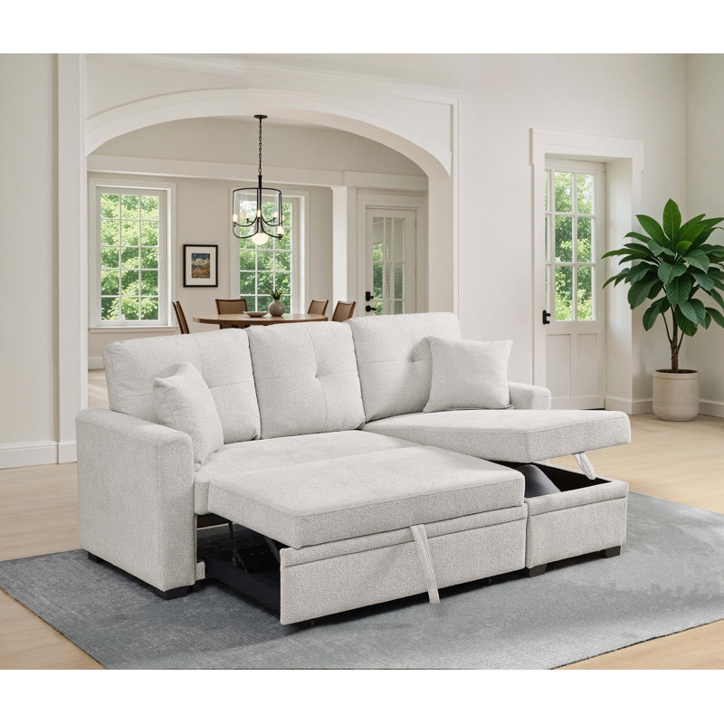 Barrientez 76.5'' Upholstered Sleeper Sofa, Right Hand Facing, Almond Chenille