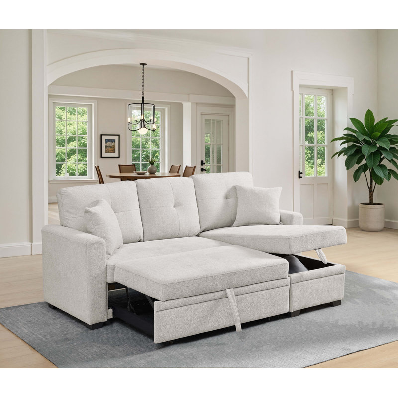 Barrientez 76.5'' Upholstered Sleeper Sofa, Right Hand Facing, Almond Chenille