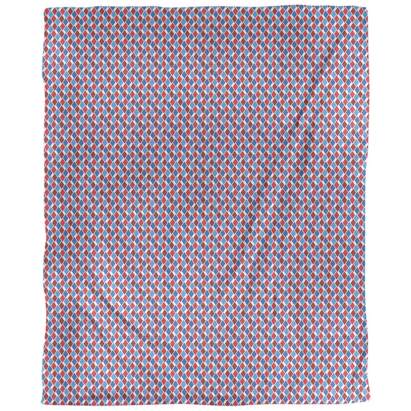 Tissu en losanges de fête, Rouge / Bleu, L 58 po x l 36 po, Faux lin