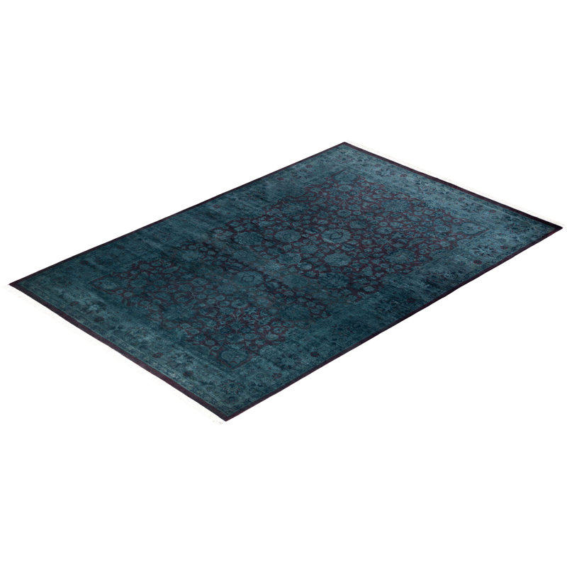 Tapis noué à la main gris unique de 4 pi 2 po x 6 pi 4 po Fine Vibrance
