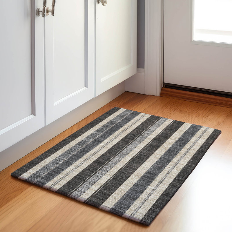 Machine Washable Indoor/Outdoor Xhevrie Black Rug, Rectangle 1'8" x 2'6"