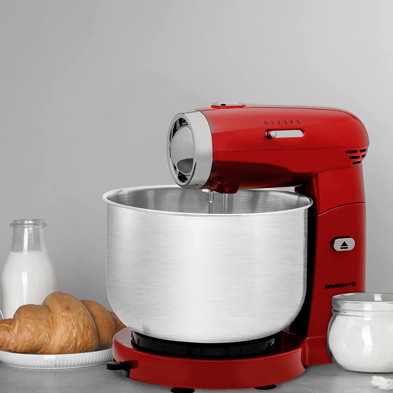 Ovente Red 3.5-Quart Stainless Steel Stand Mixer with Variable Speed