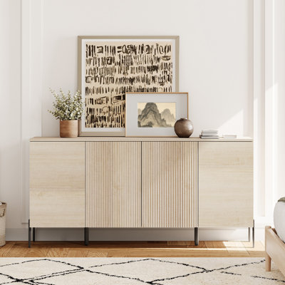Wooden Reeded Baby Dresser For Bedroom, 61" 4-Door Cabinet For Kids, Mid Century Modern Closet Storage Organizer For Nursery, Living Room, Hallway by Ebern Designs