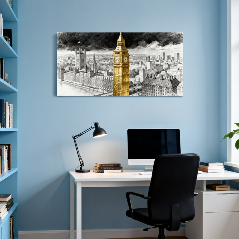 Paysages pittoresques et urbains de Londres avec Golden Big Ben, H 20 po x l 40 po