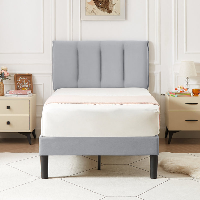Structure de lit tapissier Auxter, Lit simple, Gris clair