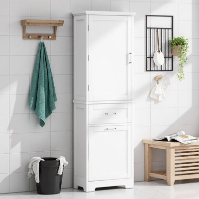 Luxury Tall Bathroom Storage Cabinet, 68.4" Slim Organizer with 2 Different Size Drawers & Adjustable Shelf,  Freestanding Storage Tower