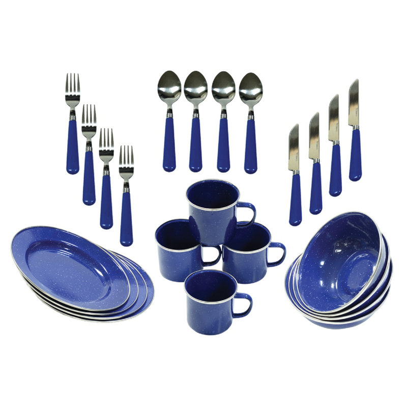 Stansport Deluxe 24-Piece Enamel Tableware Set