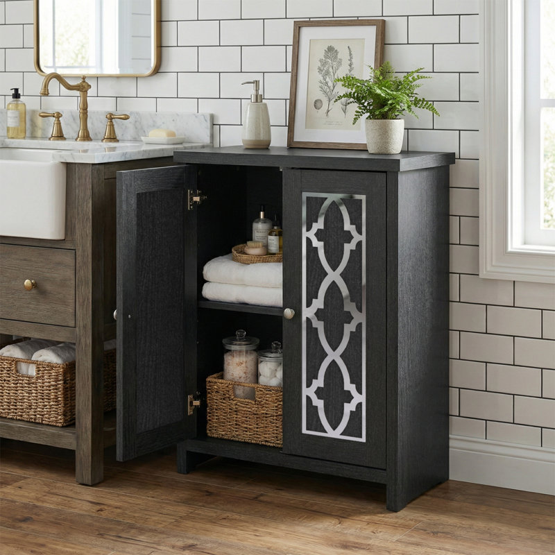 Chessani Contemporary Freestanding 32" H Bathroom Cabinet, Black Oak