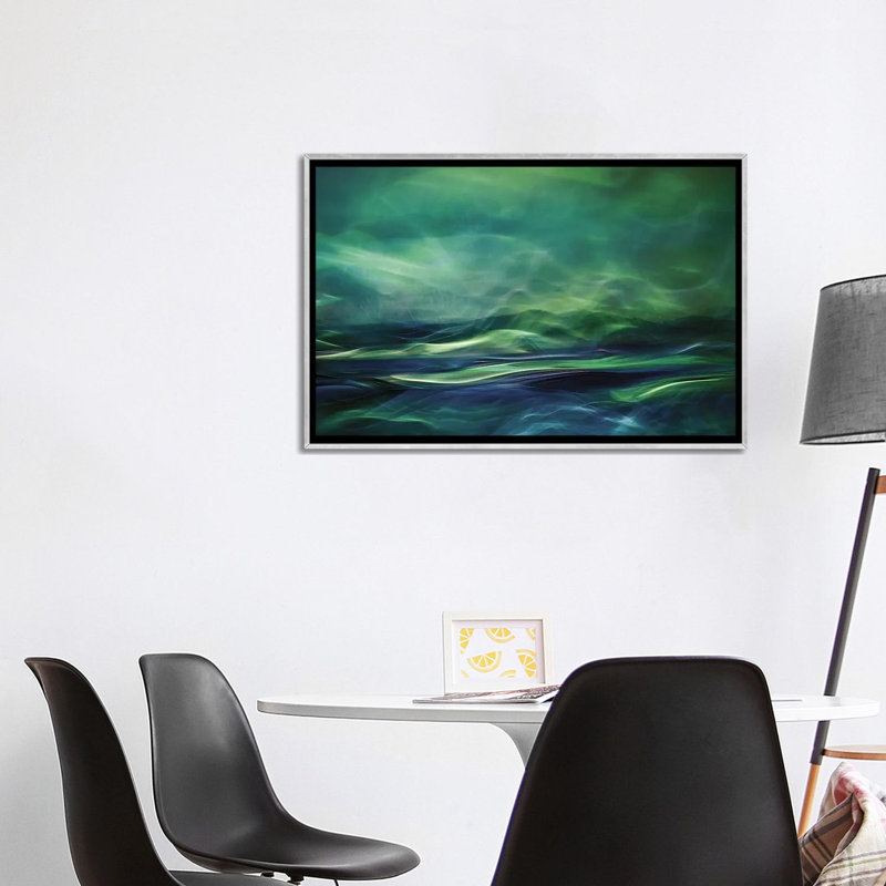 « northern lights », impression, H 26 po x l 40 po x 1,5 po, Toile avec cadre argenté
