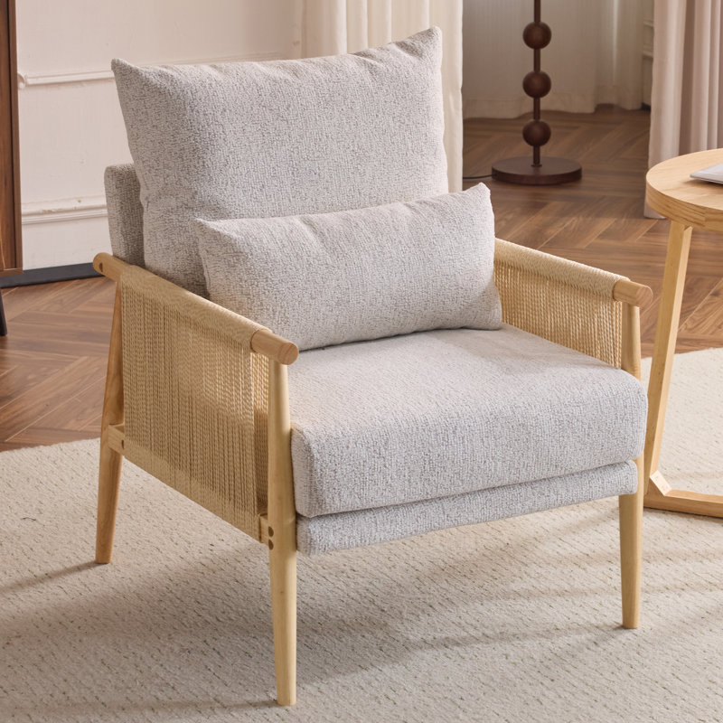 Masson Chenille Accent Chair Armchair With Pillow, Light Gray Chenille