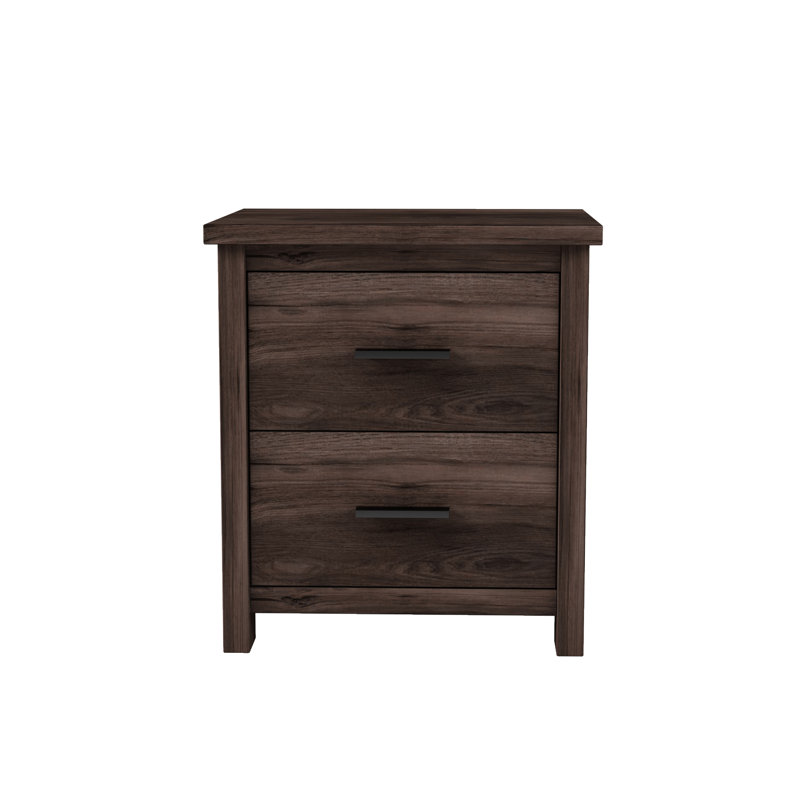 Vintage Nightstand With Spacious Storage And Dark Walnut Finish
