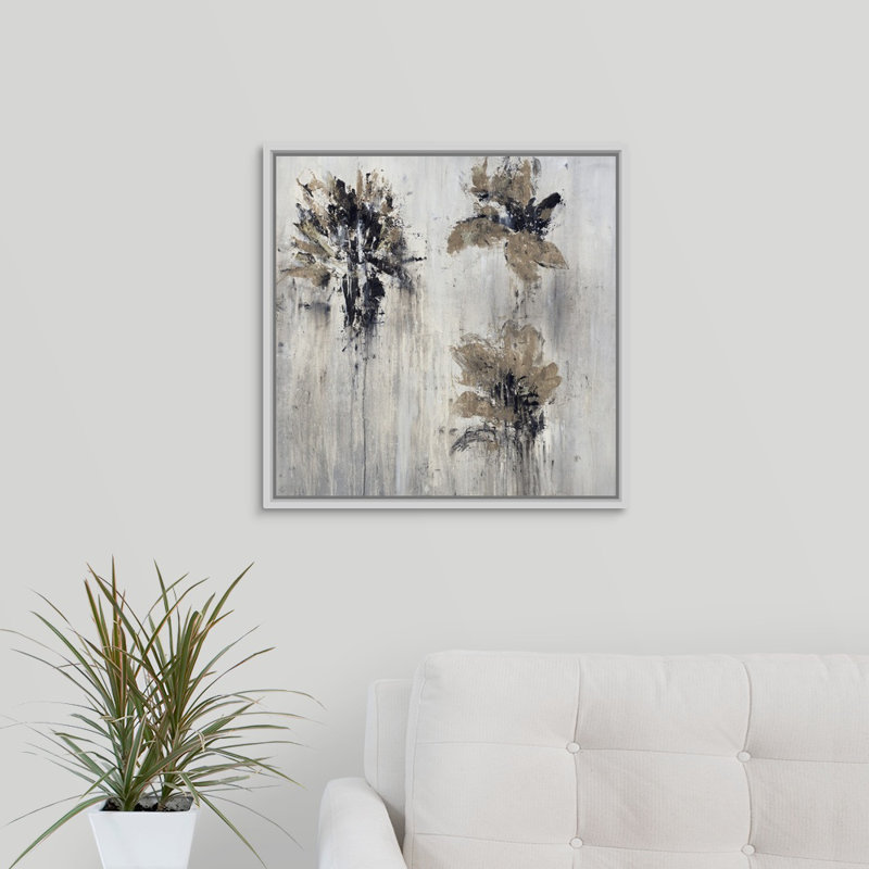 « pétale en métal », peinture sur toile, H 21,7 po x l 21,7 po x p 1,75 po, Cadre flottant blanc