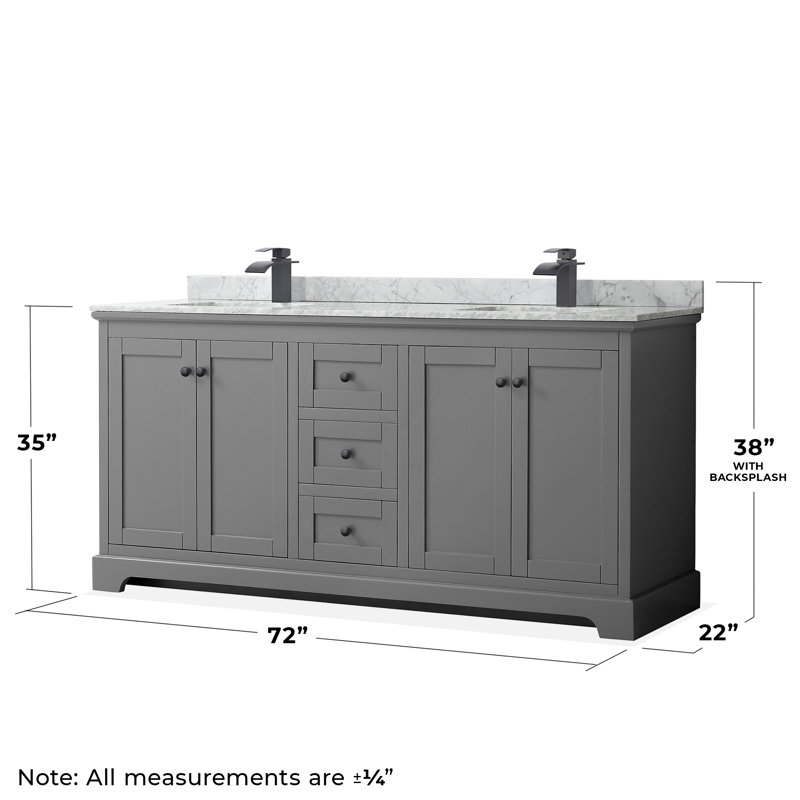 Ensemble de meuble-lavabo double 72 "avec miroir Avery, Gris foncé, Noir mat