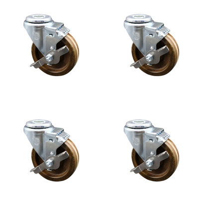 High Temp Phenolic Wheel Swivel Bolt Hole Caster Set with Brake SCC
