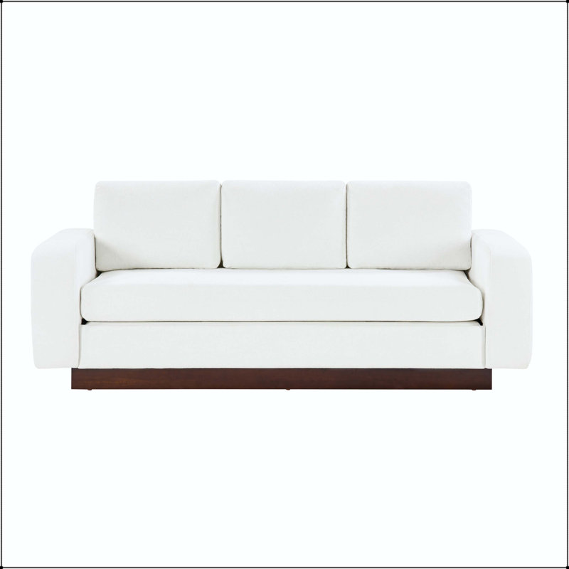 Canapé 80,7 po à 3 places avec tissu chenille, accoudoirs larges et base en bois d'hévéa, Chenille blanche
