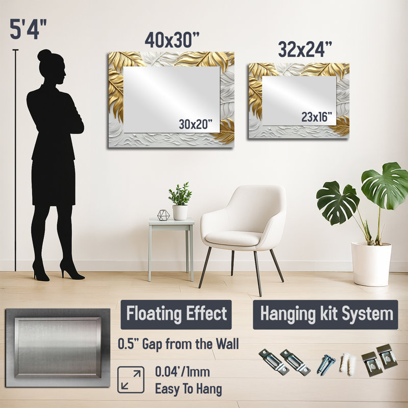 Golden Cream Palms Reunion II - Miroir d'appoint mural palmiers et palmiers - imprimé sur métal, 24 po x 32 po