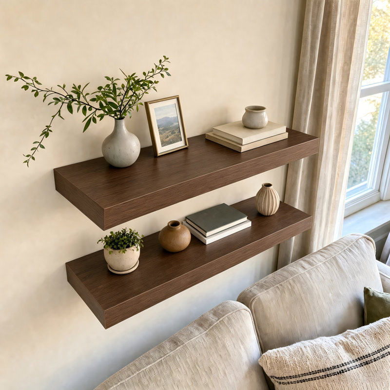 Étagère murale flottante 2 pièces, profondeur 9,3 po, fixation murale, H 1,5 po x l 24 po x P 9,3 po, Noir