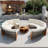 3-Piece Outdoor Sofa Set For 6, 2 Semi-Circle Sofas + Acacia Wood Coffee Table, Weather-Resistant Patio Couch Set, Comfortable Garden & Backyard Furniture-1483319032
