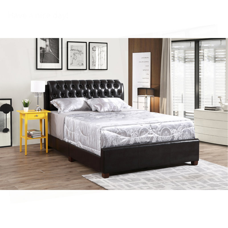 Élégante base de lit double brun foncé, Lit double, Marron foncé