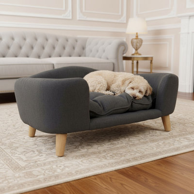 30" Elevated Dog Bed with Birch Wood Legs,Tufted Cushion & Orthopedic Support