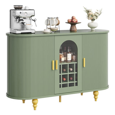 Sliding Door Home Bar Cabinet with Storage, 55" Wide Buffet Sideboard Credenza