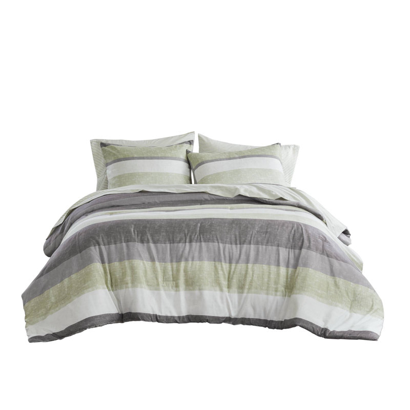 Jaxon Comforter Set with Bed Sheets, King Comforter + 6 Additional Pieces, Green/Gray