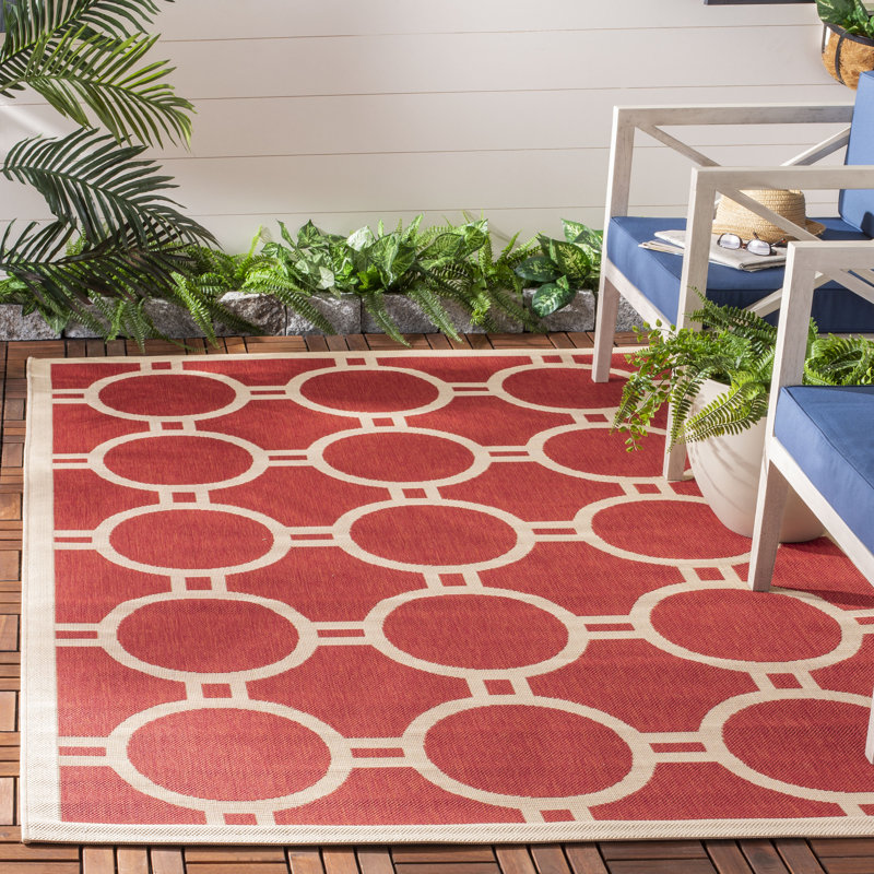 Tapis rouge / os à motif géométrique Arneshia, Rectangle 5 pi 3 po x 7 pi 7 po