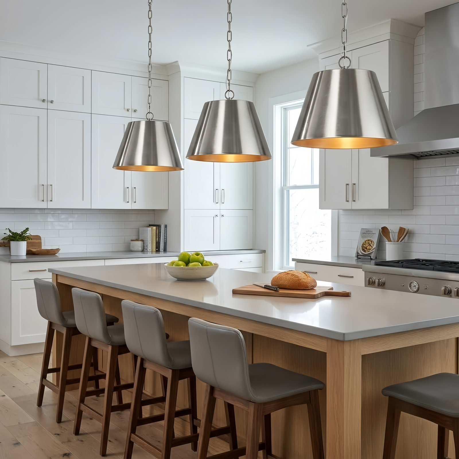 Dimmable Cone Single Light Pendant, Brushed Nickel, 14" H x 11" W x 11" D