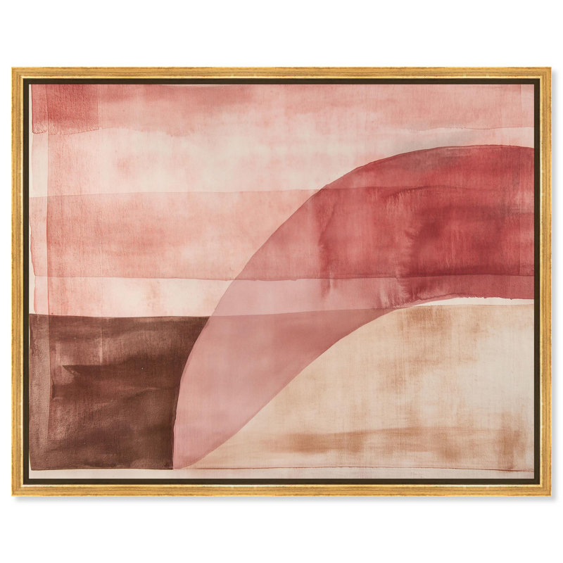 «Faded Crimson Canvas Modern Boho Abstract» par, H 25 po x l 31 po, Cadre doré