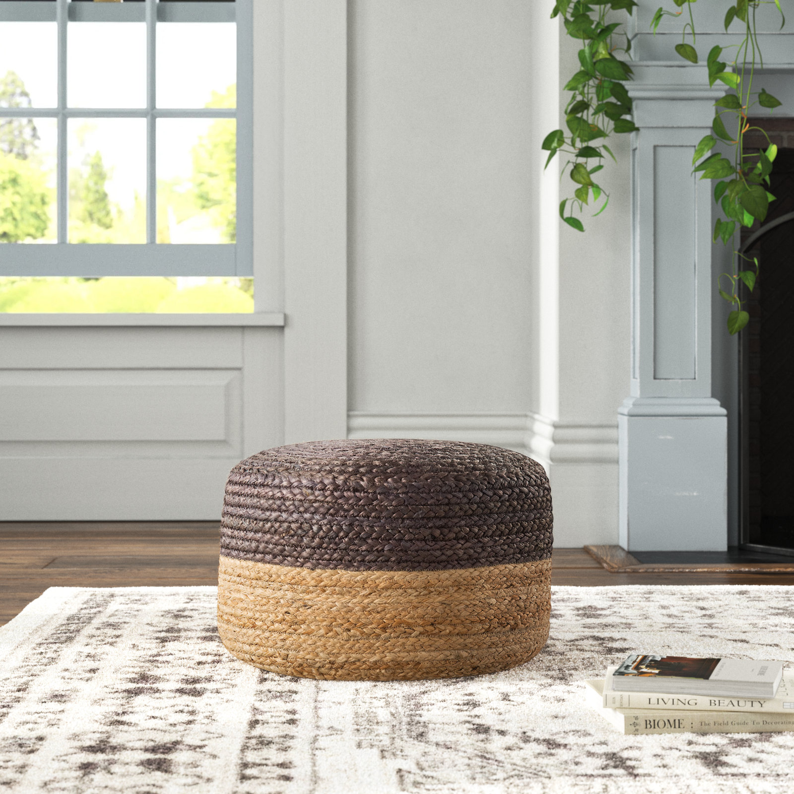 Teele 18" Pouffe, Dark Gray/Beige