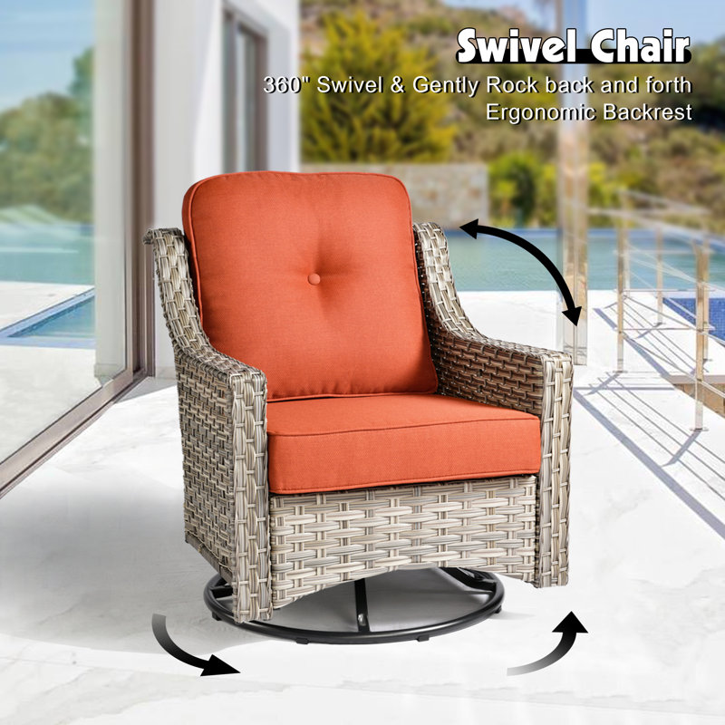 Harper Wicker/rattan 3 Piece Patio Set With Fire Pit And Cushions, Red