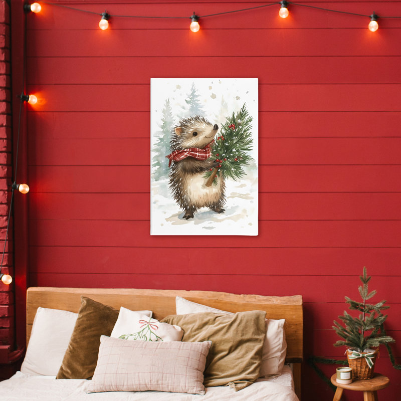 Hérisson de Noël et toile de pin, design par Petal Prints Design, H 36 po x l 24 po
