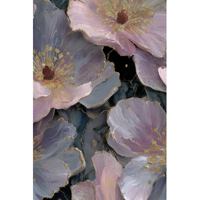 Floral Wallpaper Gold Purple Decorative Mural