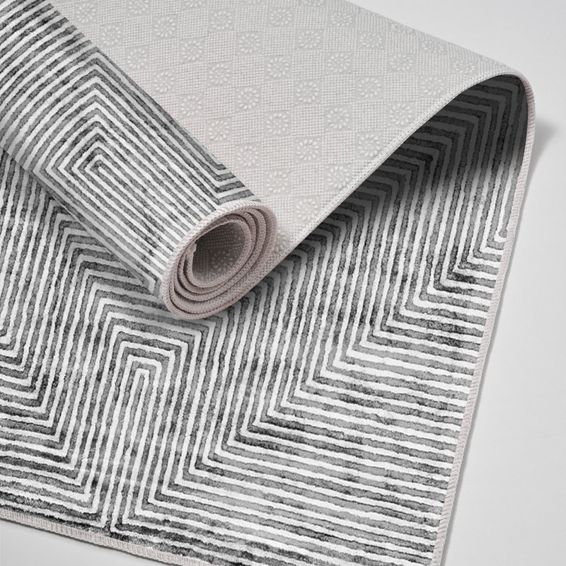Premium Washable Area Rug, Grey, 5.2 x 7.5 Feet | 100% Polyamide, 850 g/m² | Non-Slip Underside, Easy Clean Fabric, Machine Washable at 86°F | Stylish Digital Print Design for Living Room & Bedroom Décor