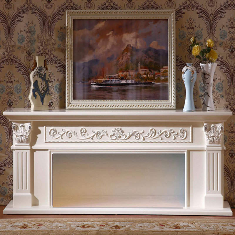 Euro-American Retro TV Cabinet Mantelpiece, Ivory, 78.74"