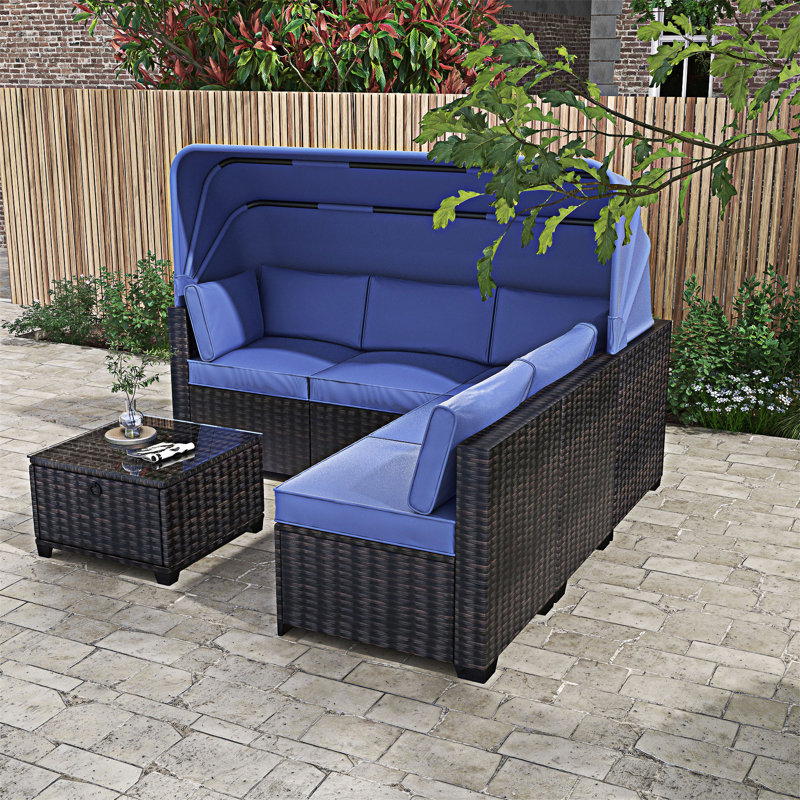 Convertible Patio Sofa Set with Lifting Table