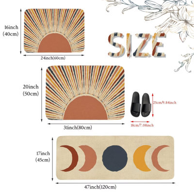 Boho Kitchen Rug Mat Sets Of 2 Non Slip Washable Abstract Sun Moon Boho Kitchen Mats For Floor 2 Piece Mid Century Country Farmhouse Kitchen Rugs Set Home Decor